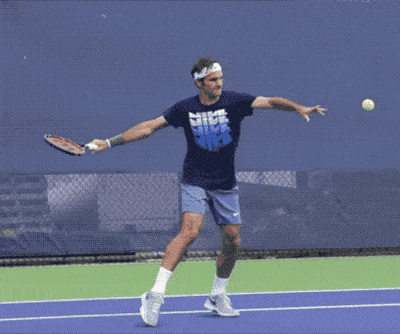 roger federer straight arm forehand contact point